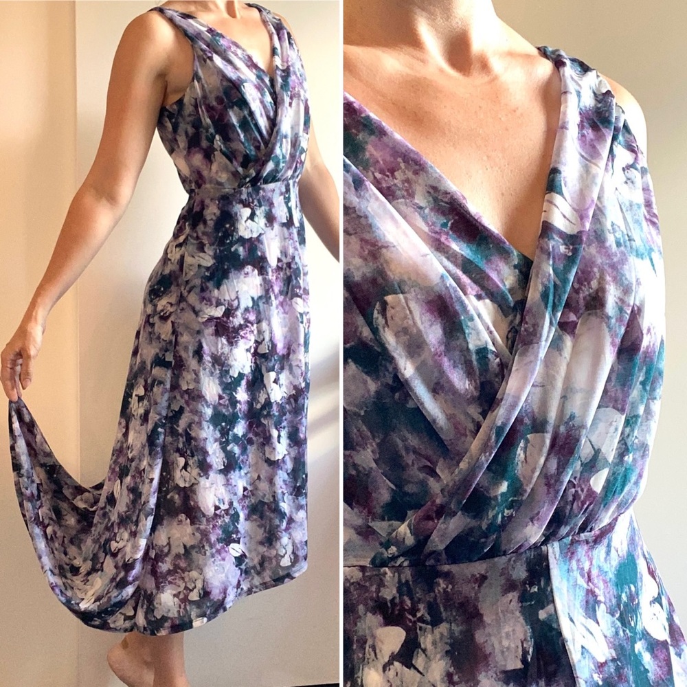 Vera Wang maxi dress faux wrap, high low hem